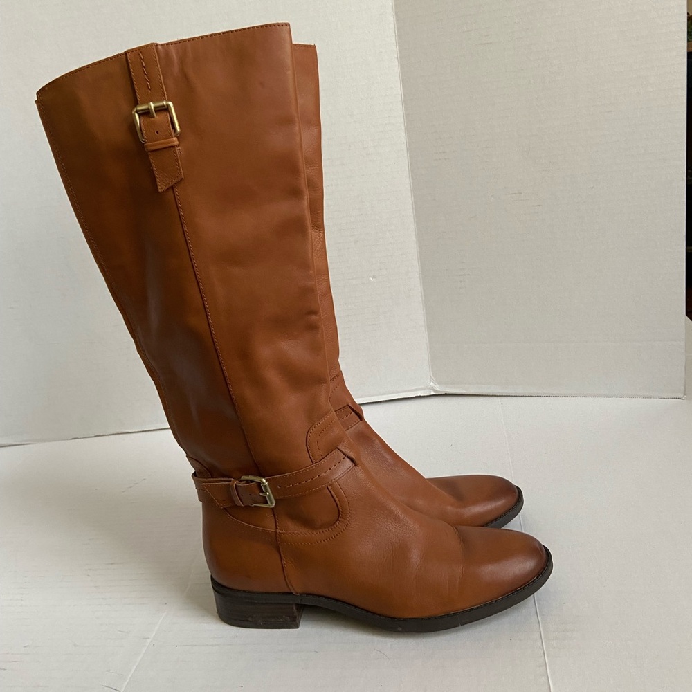 Sam Edelman Riding Boots Womens Leather Brown Tan Tall Zip Sz 9 M Knee High